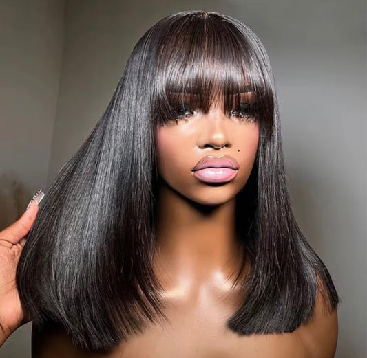Swuush Straight Grade12A Brazilian Glueless Fringe Middle Part Bob with realistic Scalp wig