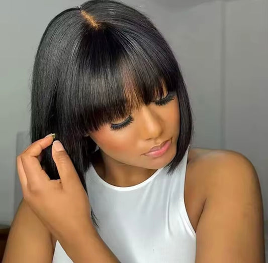 Swuush Straight Grade12A Brazilian Glueless Fringe Middle Part Bob with realistic Scalp wig