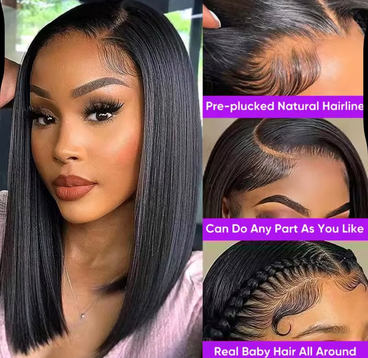 Swuush 250% Density Bob Human Hair Wig Pre Plucked Lace